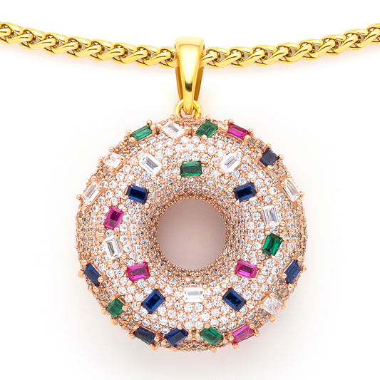 Donut Pendant with 14K Gold Plated Chain