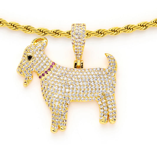 The Goat Pendant with 14K Gold Plated Rope Chain