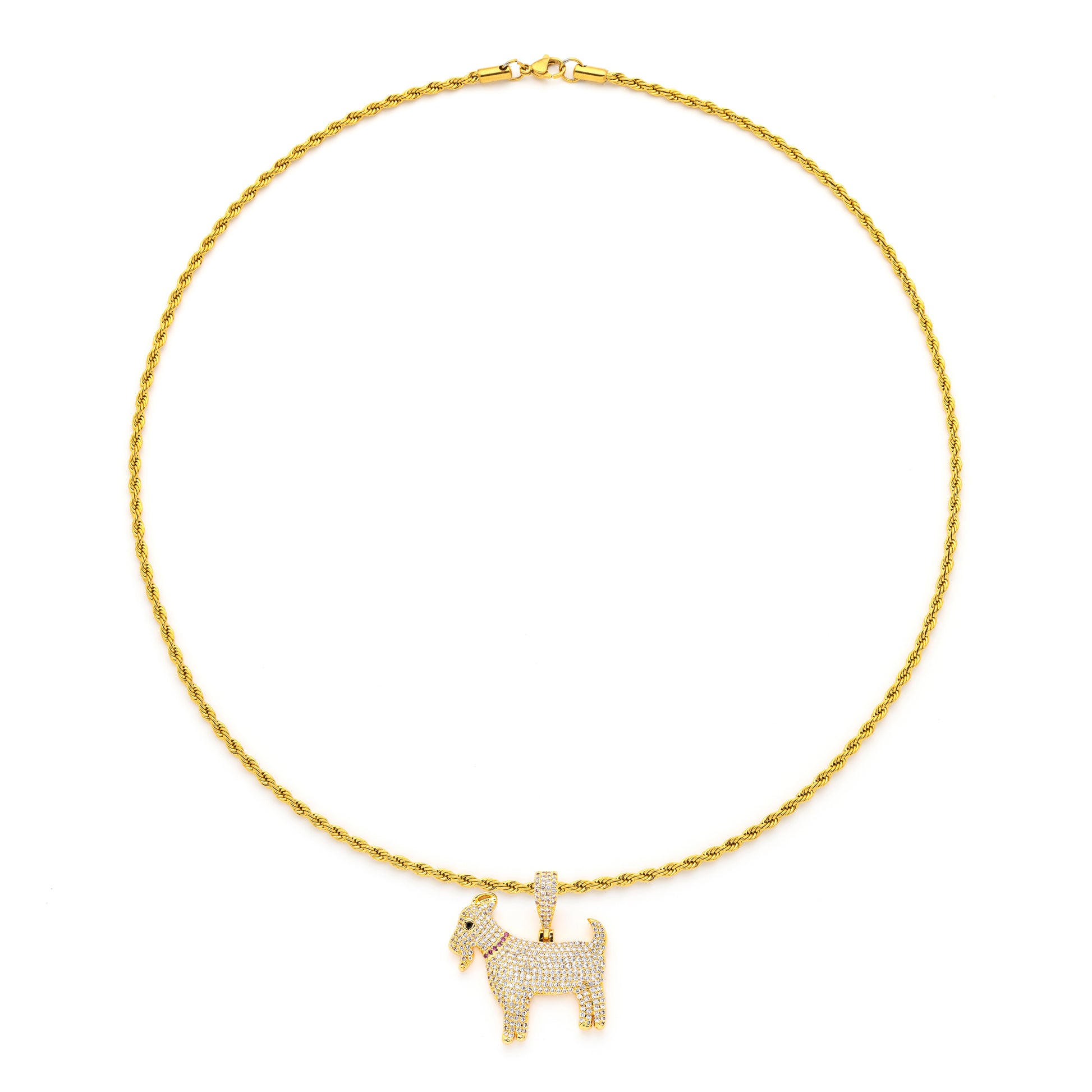 The Goat Pendant with 14K Gold Plated Rope Chain