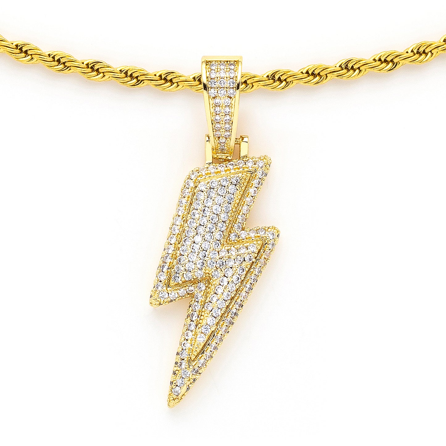 Lightning Pendant with 14K Gold Plated Rope Chain