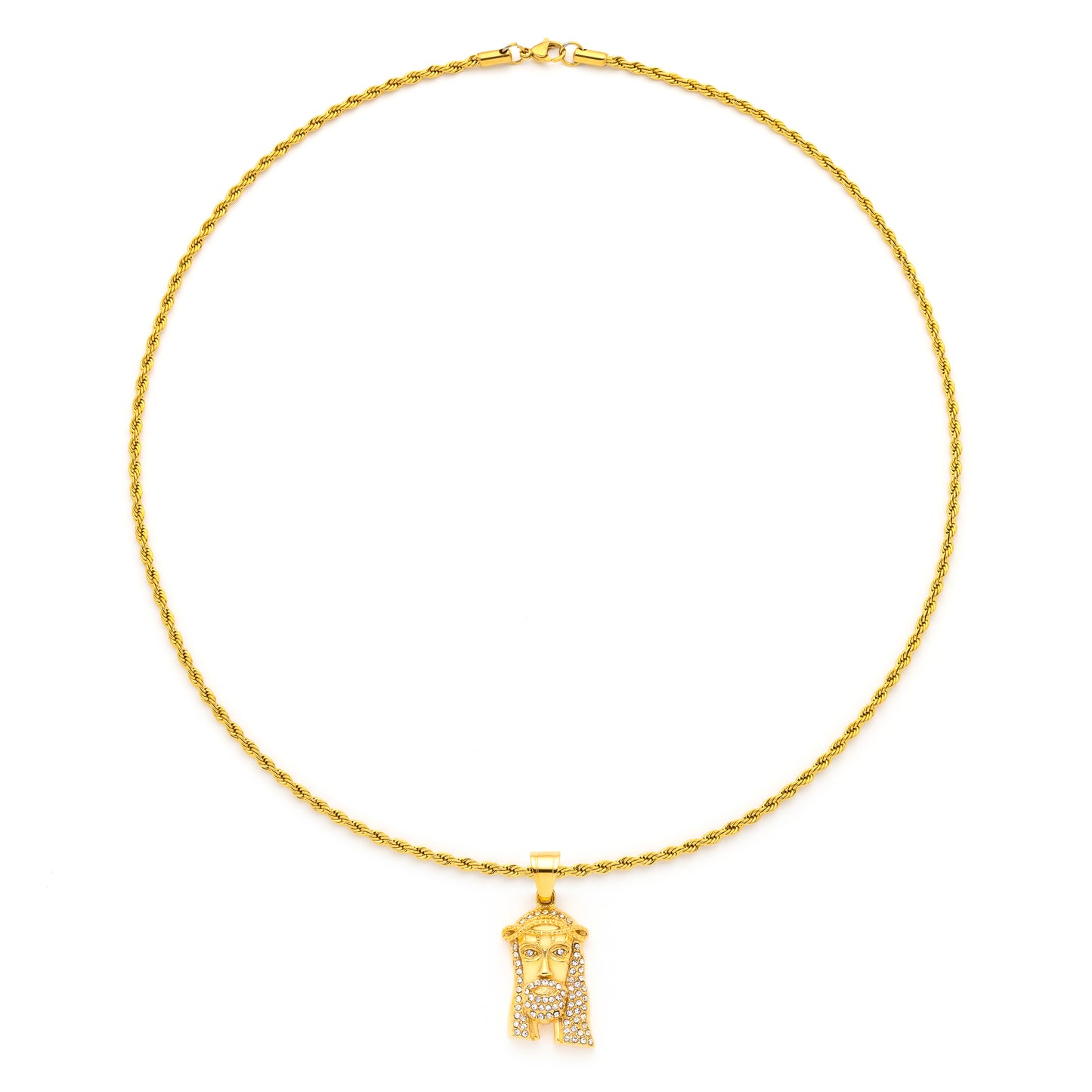 Jesus Piece Pendant with 14K Gold Plated Rope Chain