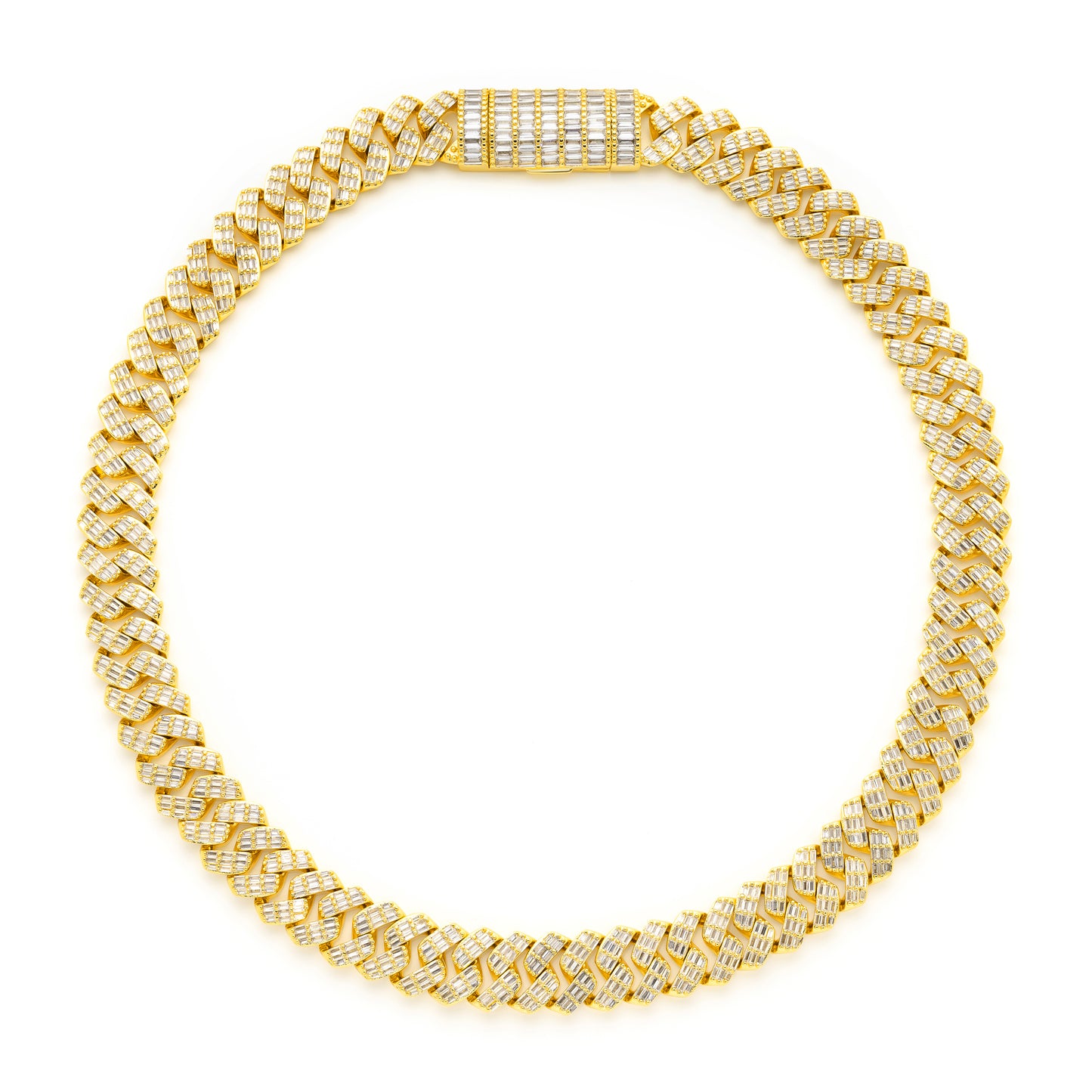 14K Gold Plated Iced Out Baguette Cuban Link Chain