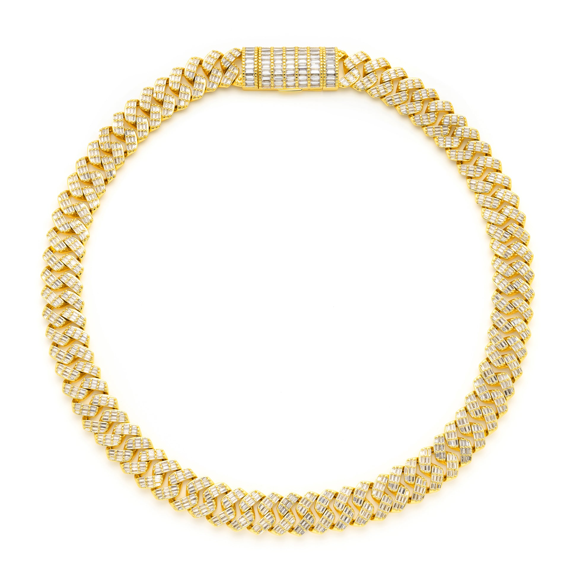 14K Gold Plated Iced Out Baguette Cuban Link Chain