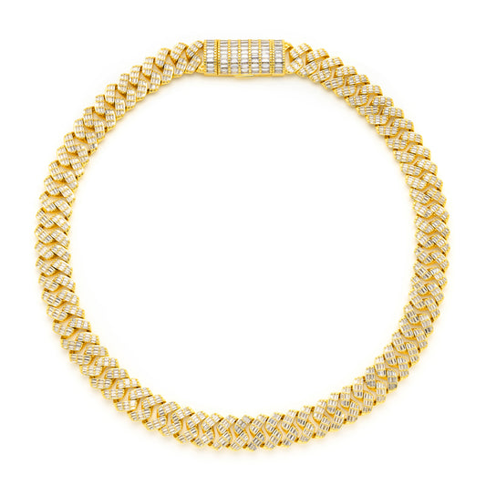 14K Gold Plated Iced Out Baguette Cuban Link Chain