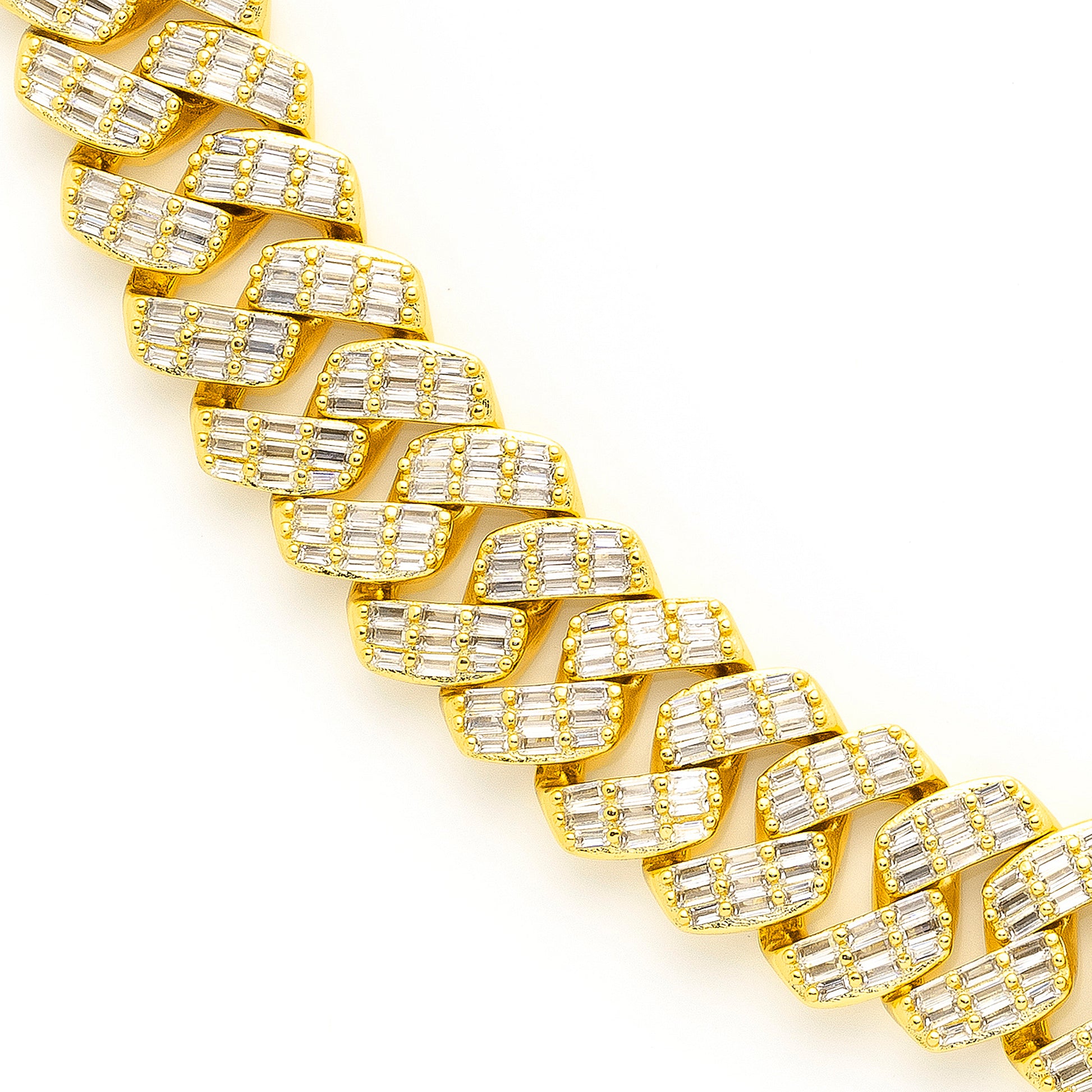 14K Gold Plated Iced Out Baguette Cuban Link Chain