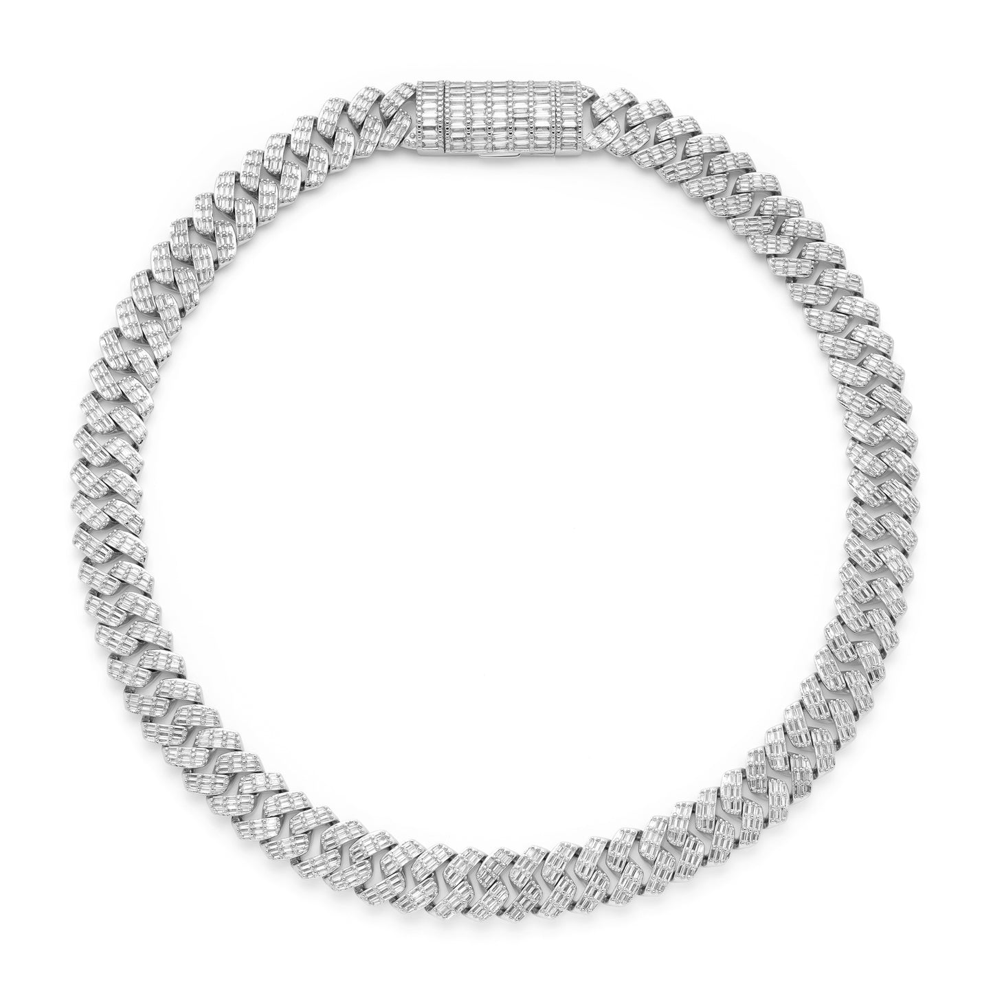 14K White Gold Plated Iced Out Baguette Cuban Link Chain