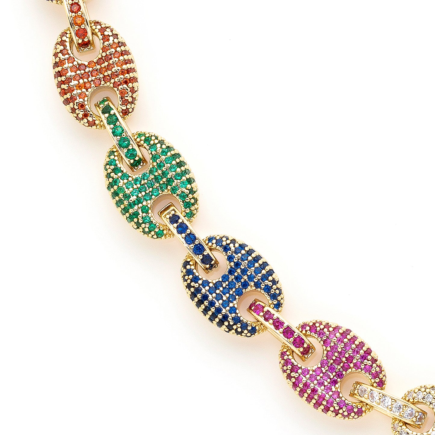 Rainbow Iced Out Link, 14K Gold Plated