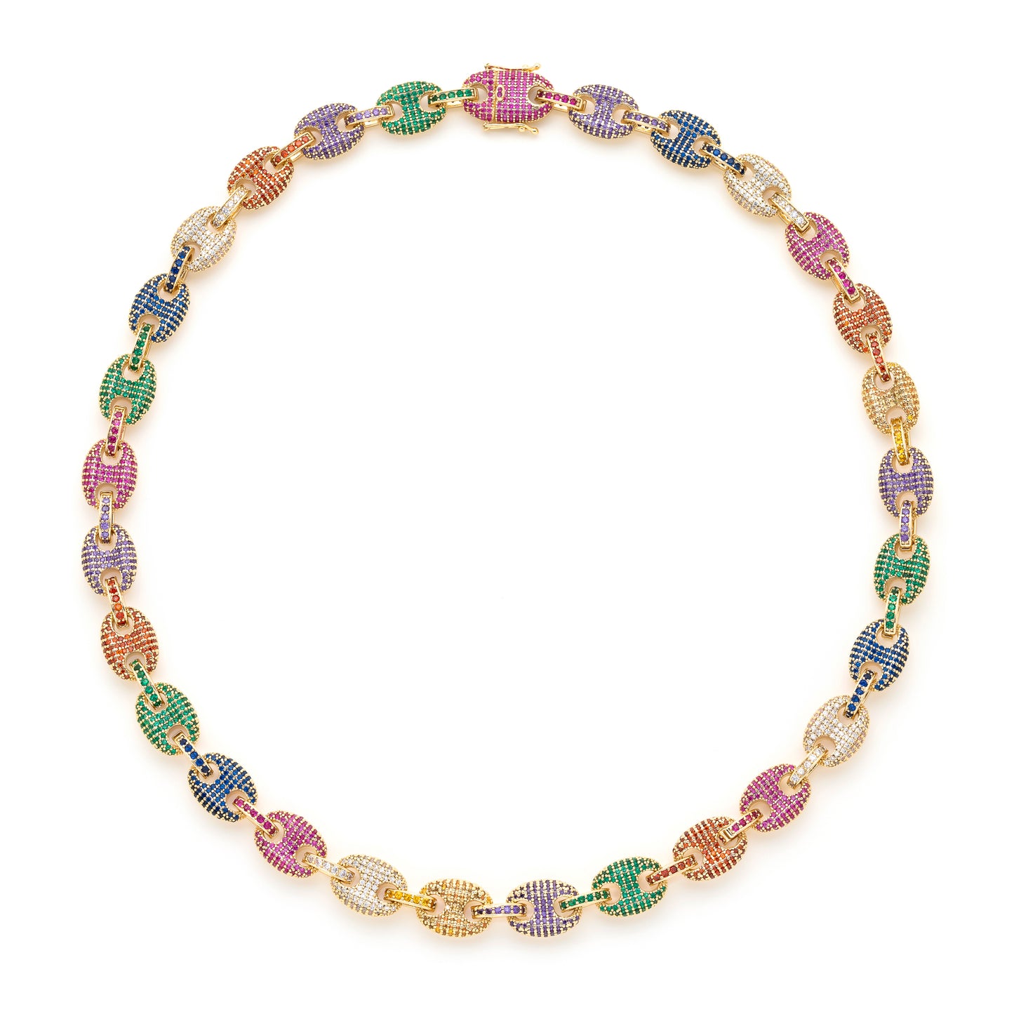 Rainbow Iced Out Link, 14K Gold Plated
