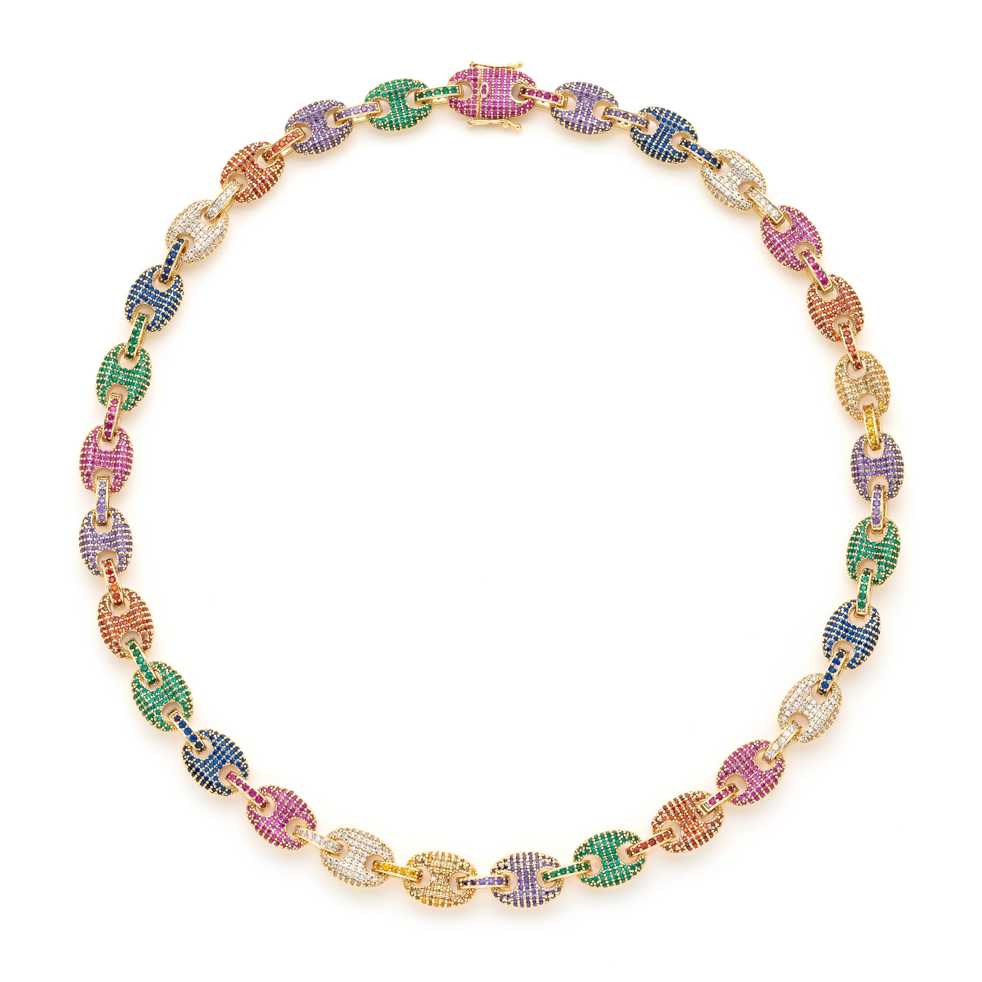 Rainbow Iced Out Link, 14K Gold Plated