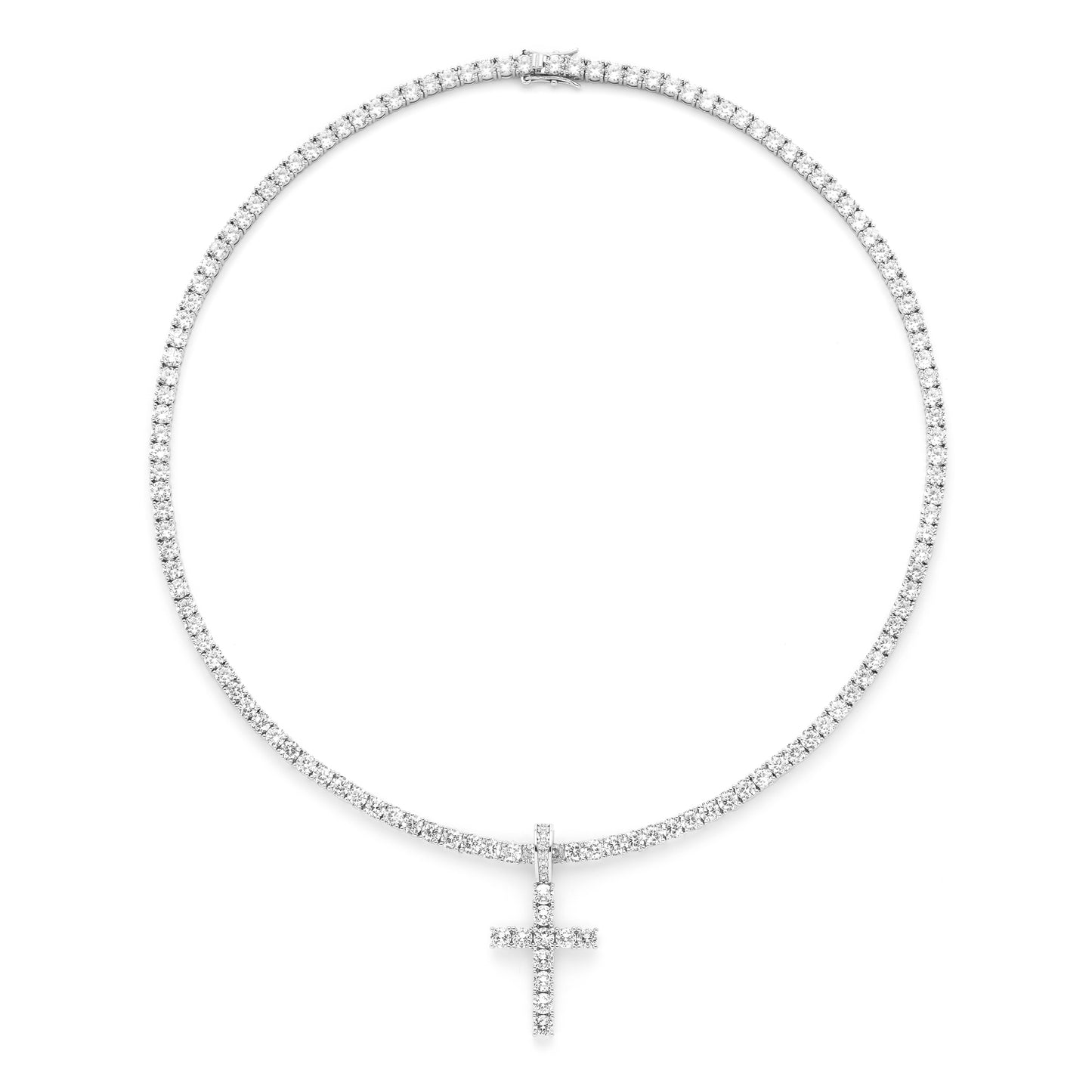 Cross Pendant with 5mm Round Cut Tennis Necklace