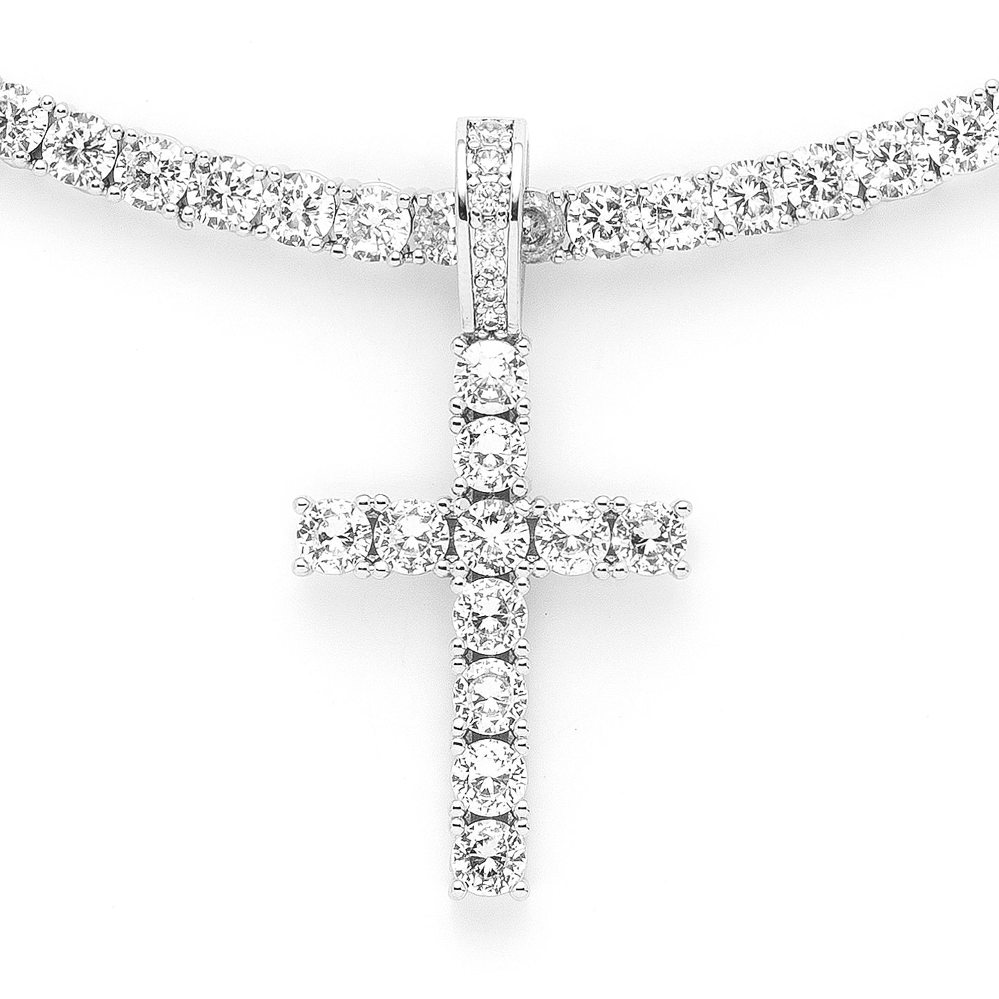 Cross Pendant with 5mm Round Cut Tennis Necklace