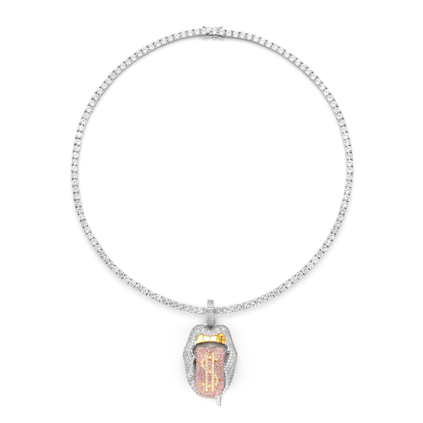 Dollar Sign Mouth with 5mm Round Cut Tennis Necklace