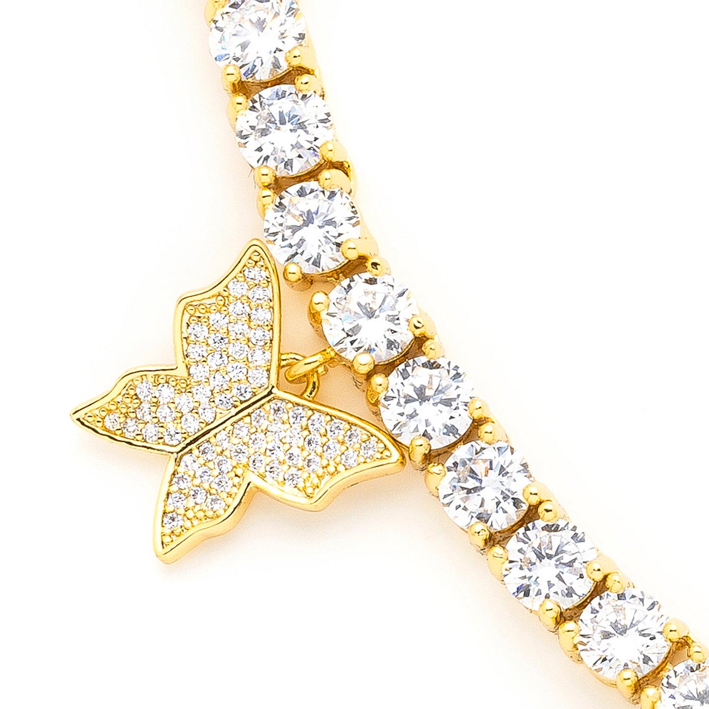 5mm Round Cut Tennis Necklace with Butterflies Pendants