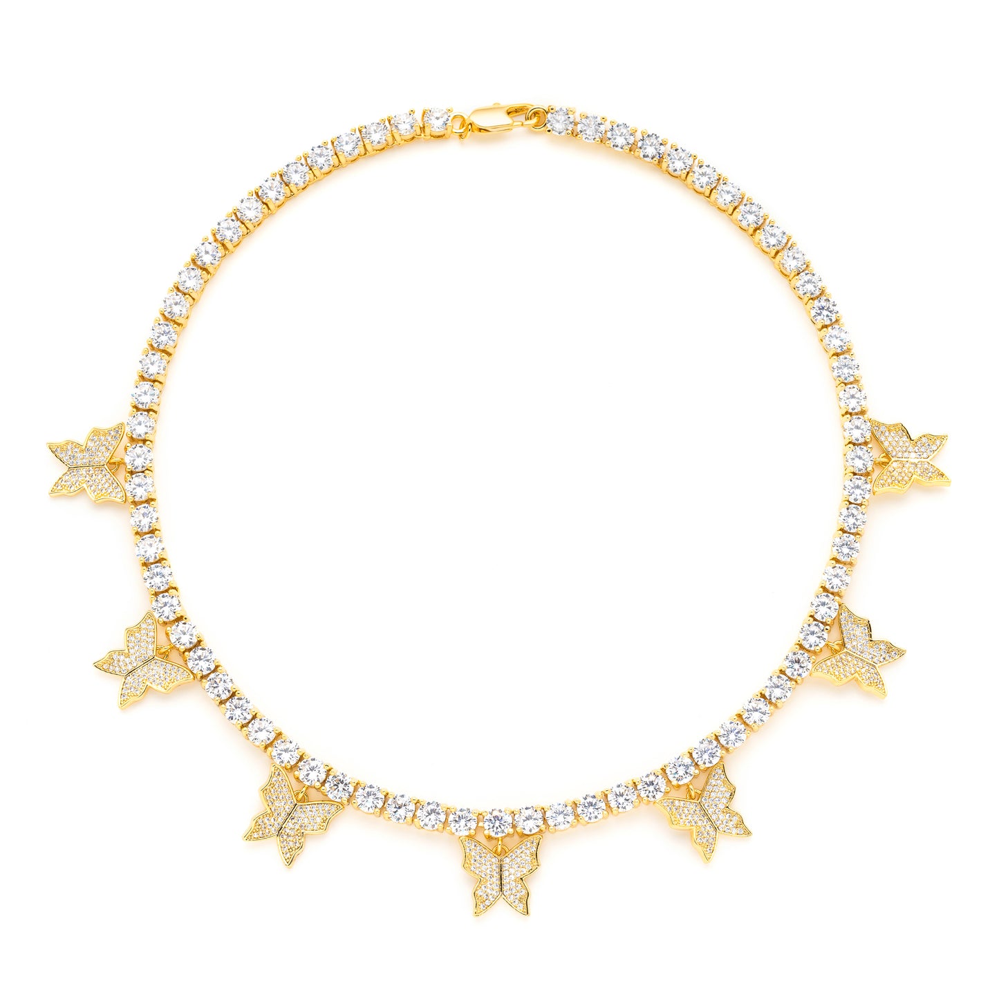 5mm Round Cut Tennis Necklace with Butterflies Pendants