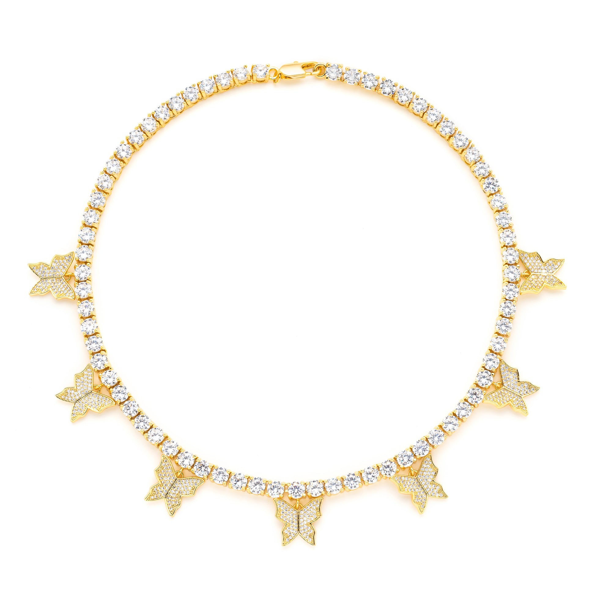 5mm Round Cut Tennis Necklace with Butterflies Pendants