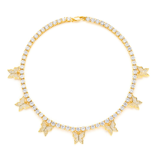 5mm Round Cut Tennis Necklace with Butterflies Pendants
