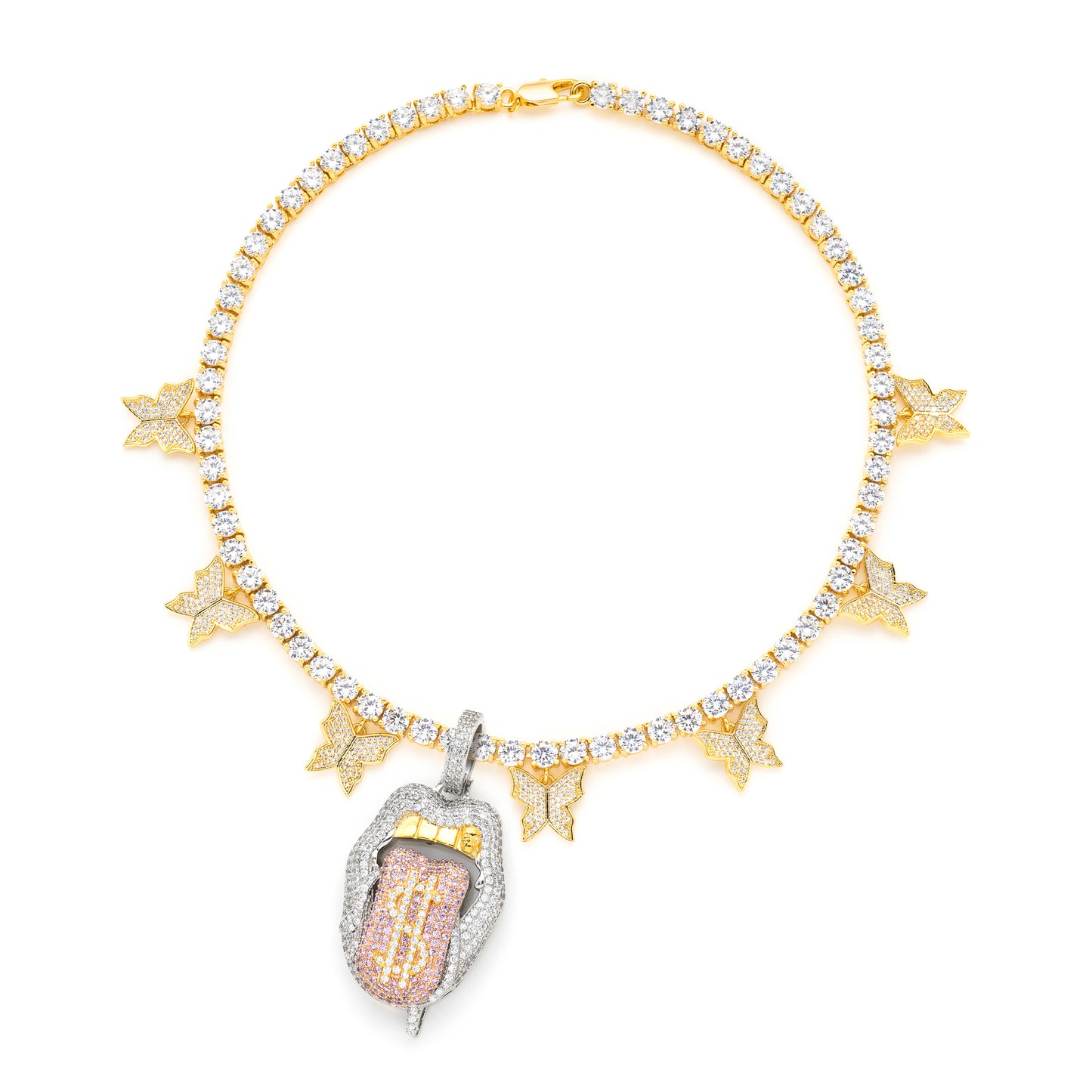 5mm Round Cut Tennis Necklace with Pendants Mix