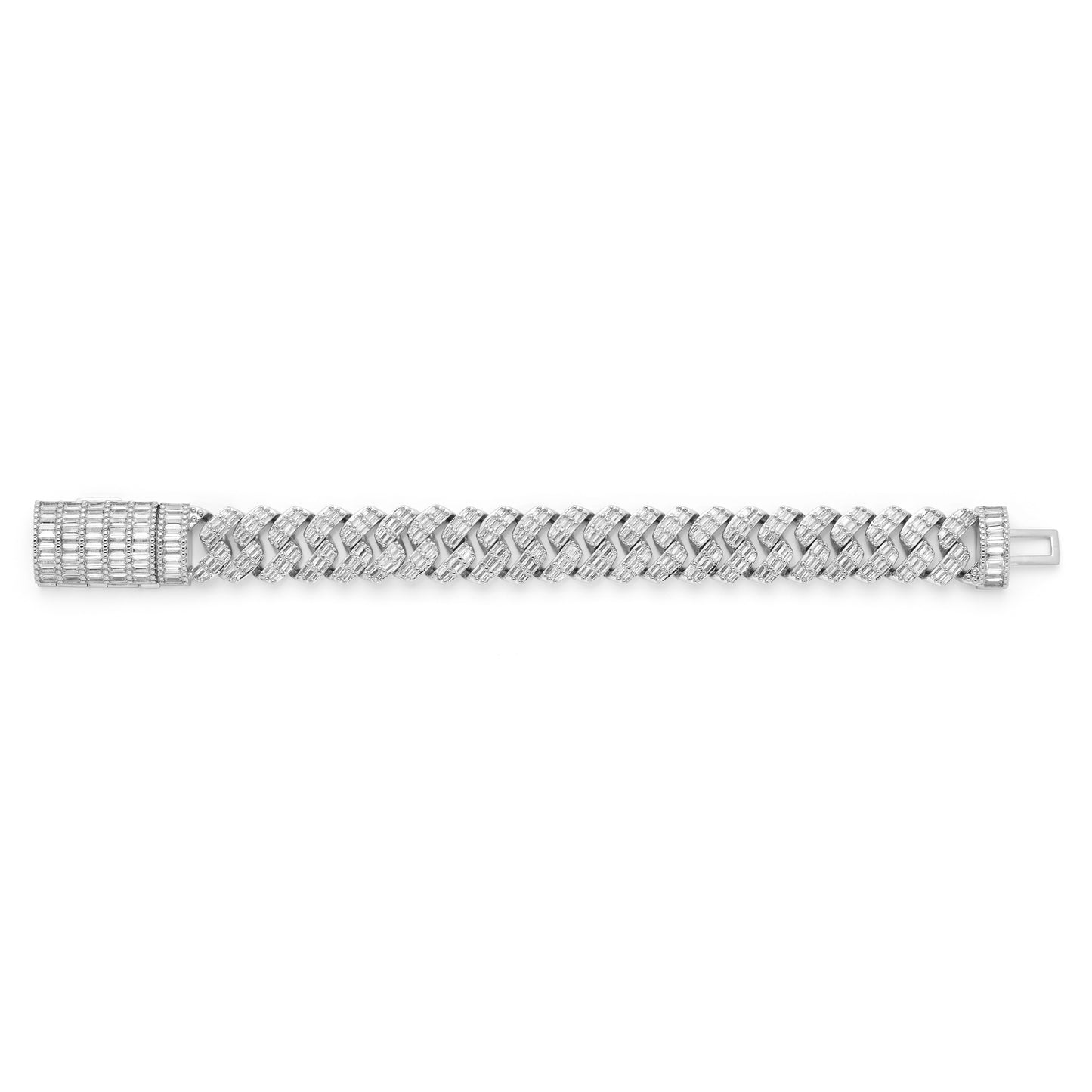 Baguette Iced Out Cuban Link 14K White Gold Plated Bracelet
