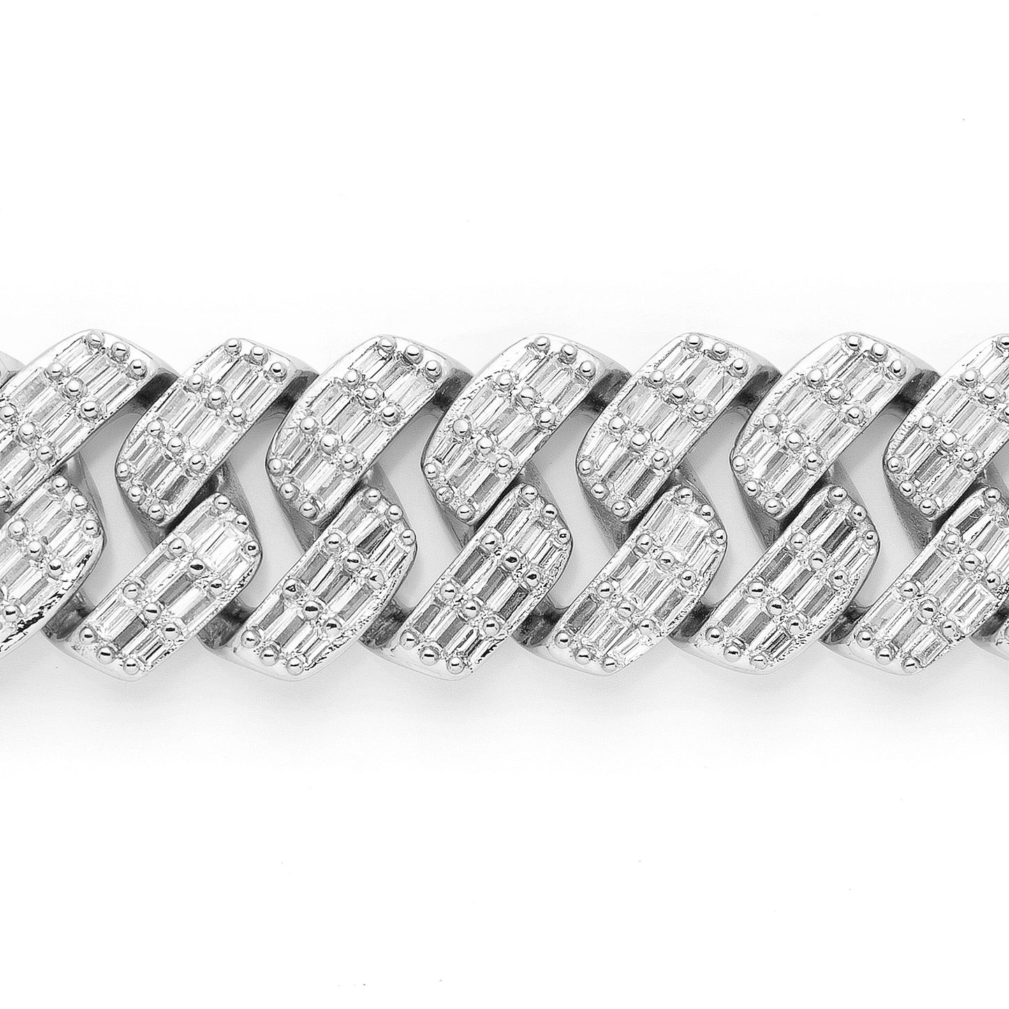 Baguette Iced Out Cuban Link 14K White Gold Plated Bracelet