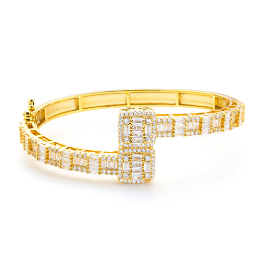 14K Yellow Gold Baguette Square Bangle Bracelet
