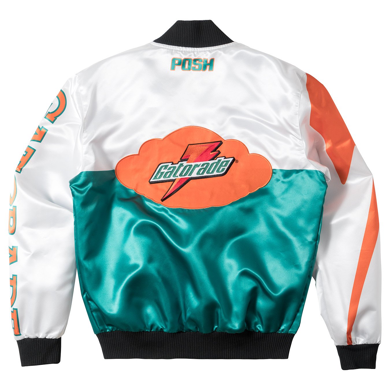 Posh "GatoRacing" Two Tone Satin Racing Jacket White Green - Trends Society