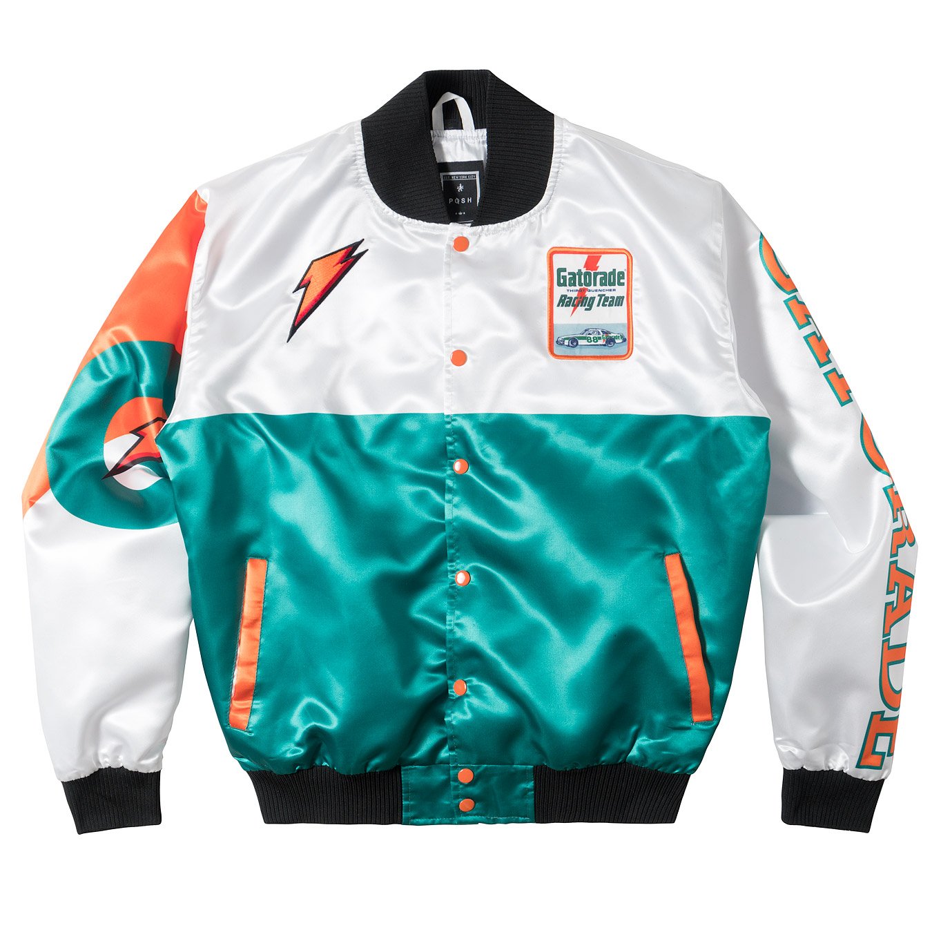 Posh "GatoRacing" Two Tone Satin Racing Jacket White Green - Trends Society