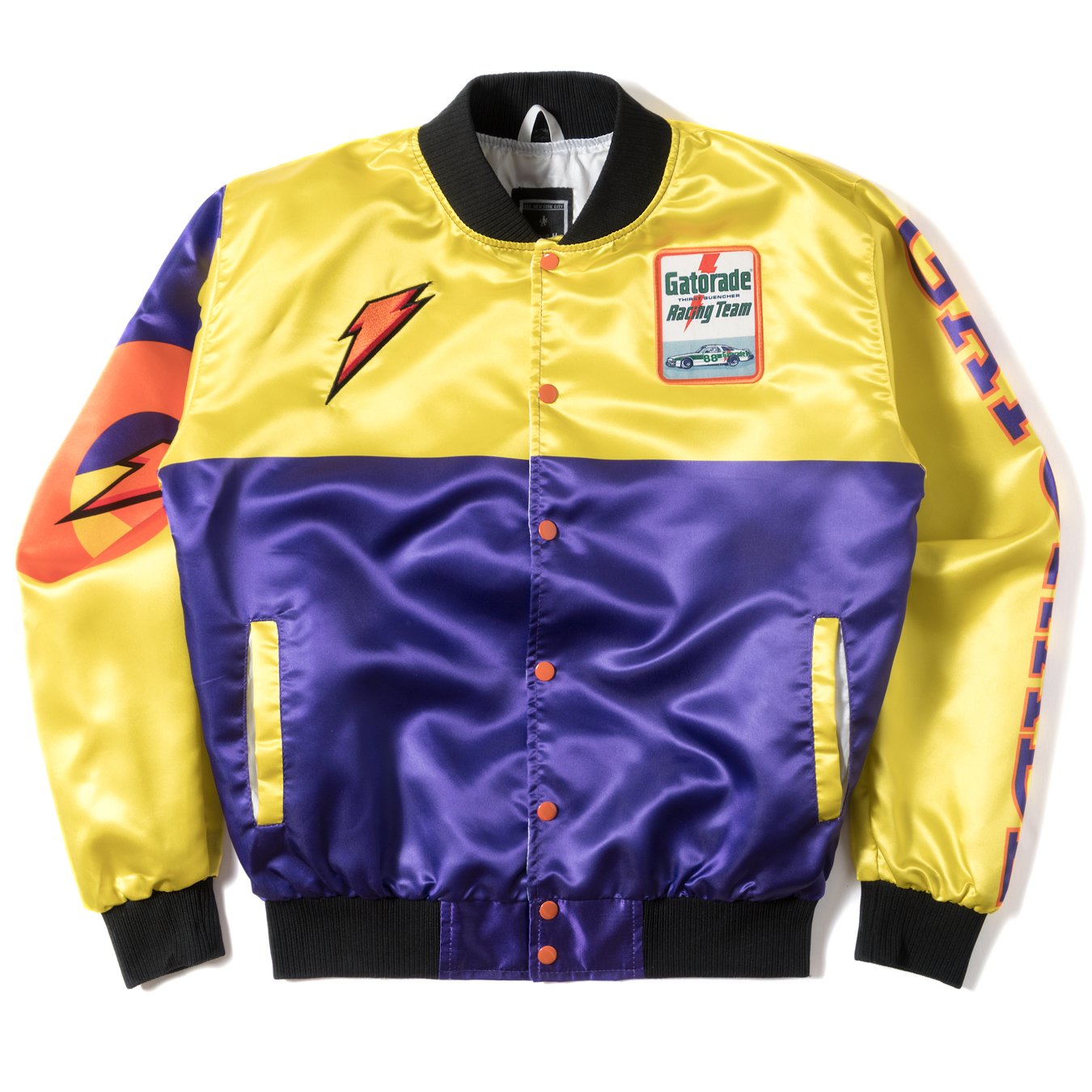 Posh "GatoRacing" Two Tone Satin Racing Jacket Yellow Purple - Trends Society