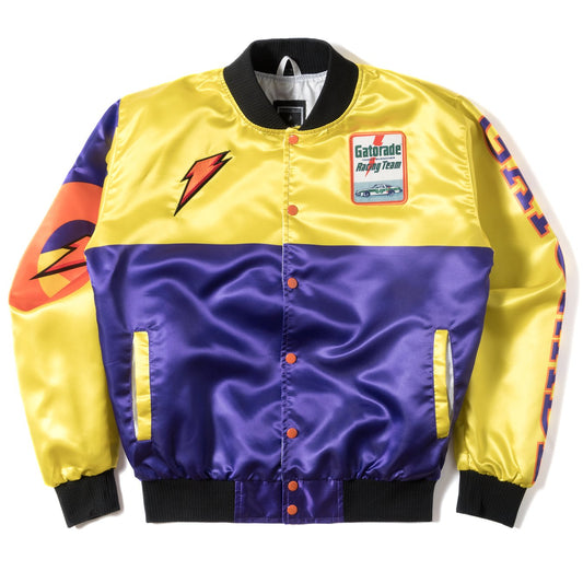 Posh "GatoRacing" Two Tone Satin Racing Jacket Yellow Purple - Trends Society