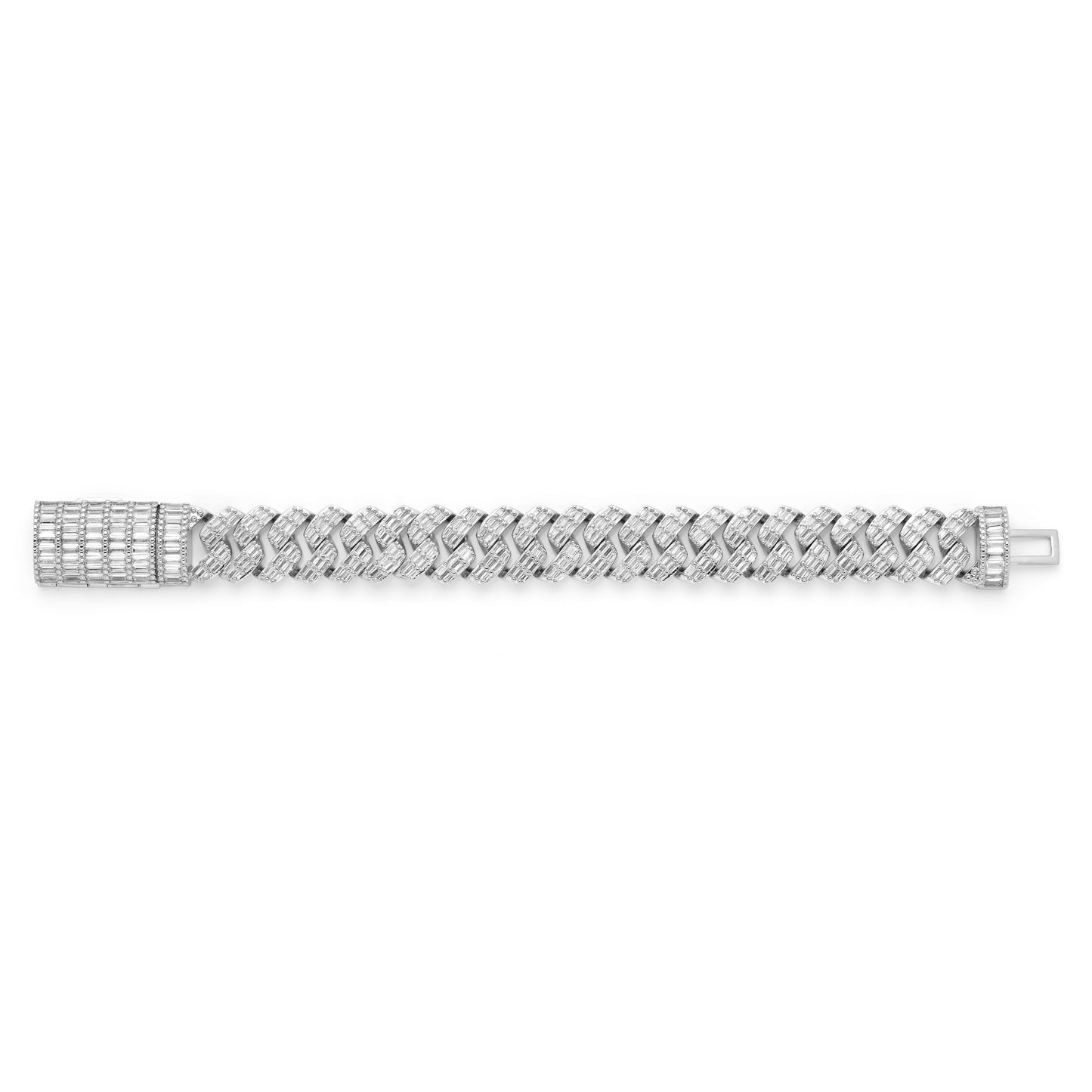 Baguette Iced Out Cuban Link 14K White Gold Plated Bracelet