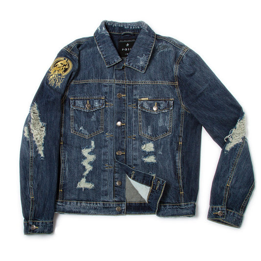 Posh Denim Distressed Jacket - Blue - Trends Society